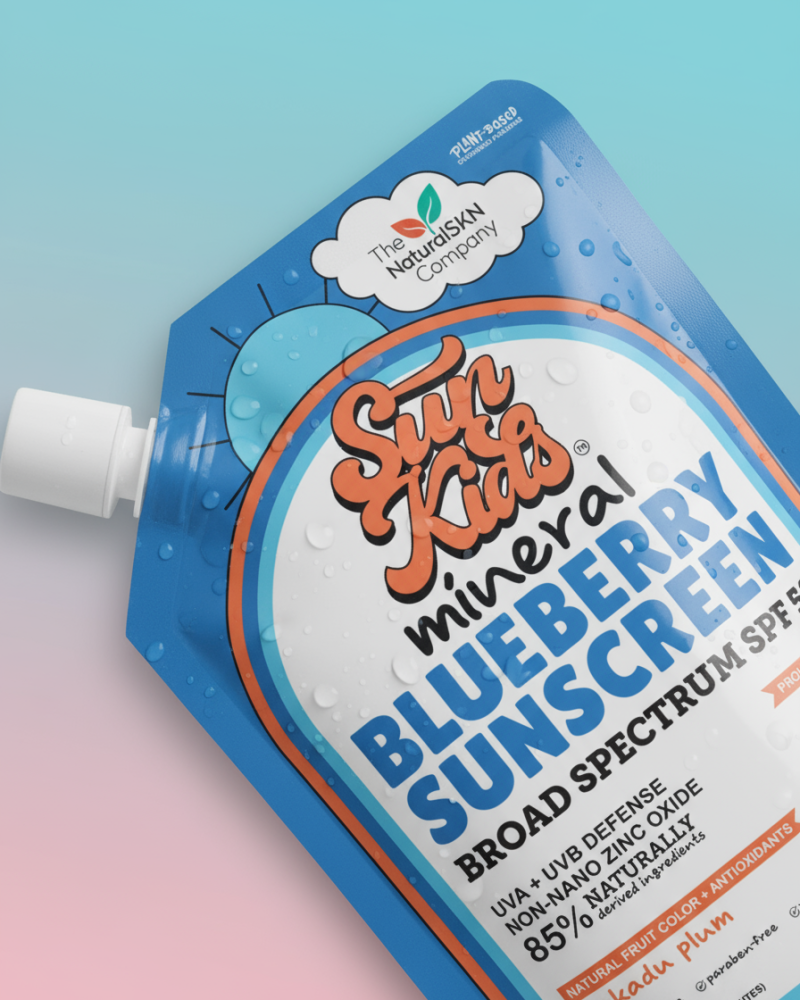 Natural mineral blueberry sunscreen SPF 50 packaging.