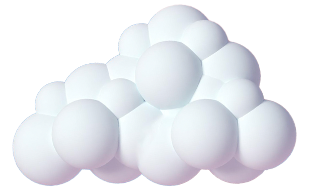 Abstract cloud of white spheres on blue background