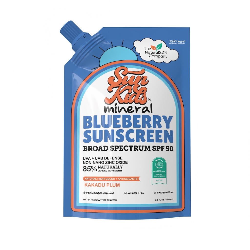 SunKids Blueberry Sunscreen SPF 50, natural ingredients.